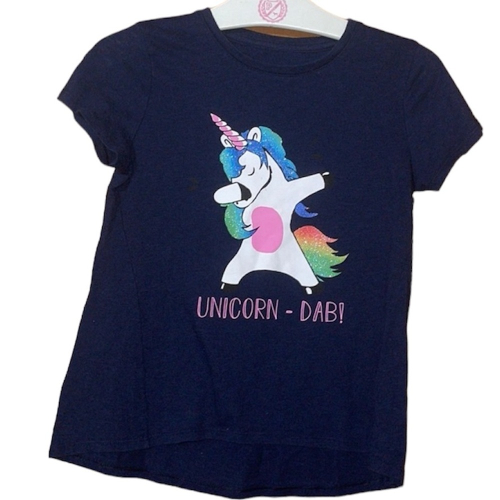 •MY FAVORITE TEE• NAVY BLUE SHORT SLEEVE “UNICORN-DAB” tee IN SIZE 10/12